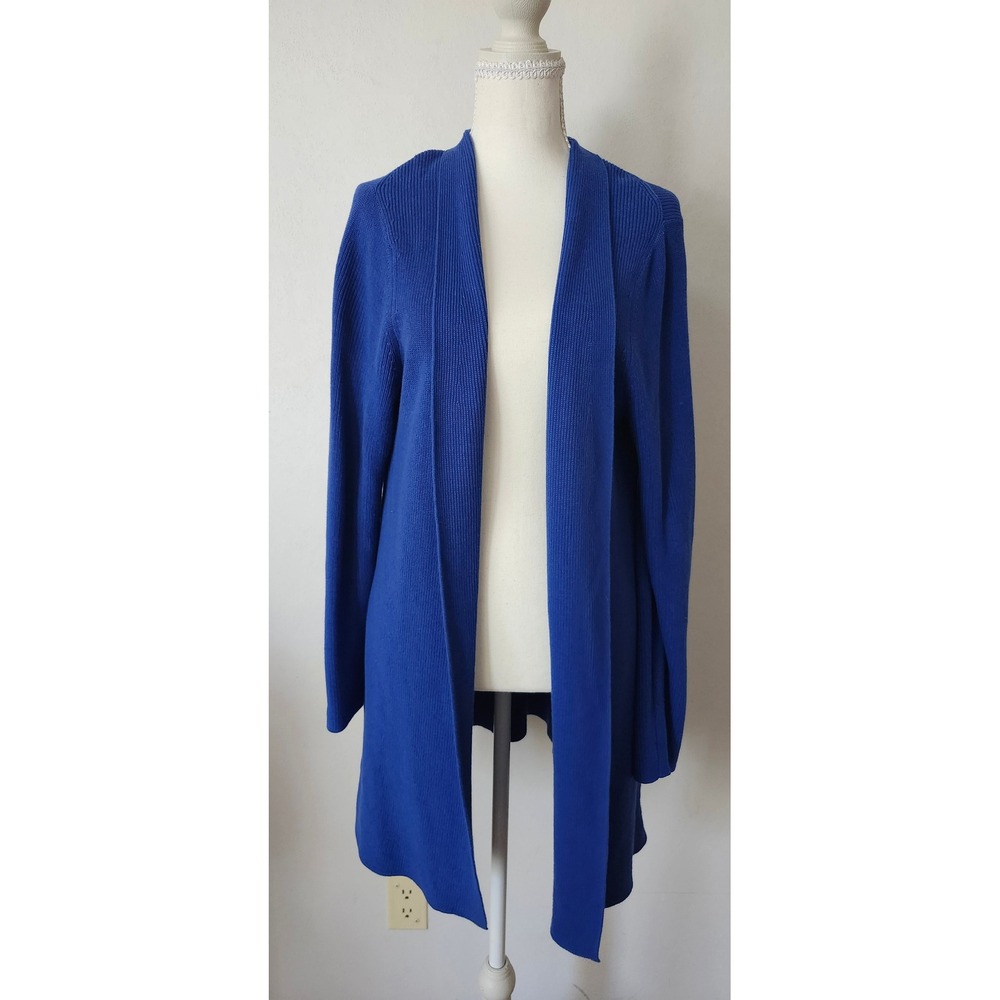 Talbots Royal Blue Open Front Ribbed Cardigan Sweater Side Zip Detail Womens M